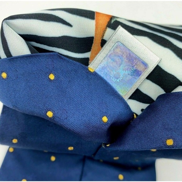 DOLCE & GABBANA Tie Blue Yellow Micro Polka Dots 100% Silk Pin Up Girl Necktie - Picture 10 of 12